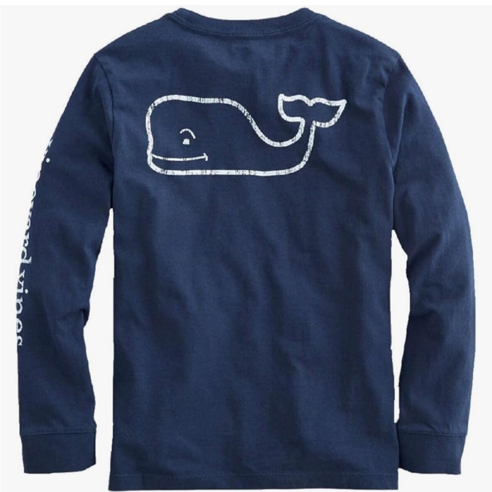 NWT boys long sleeve vintage whale pocket tee navy blue